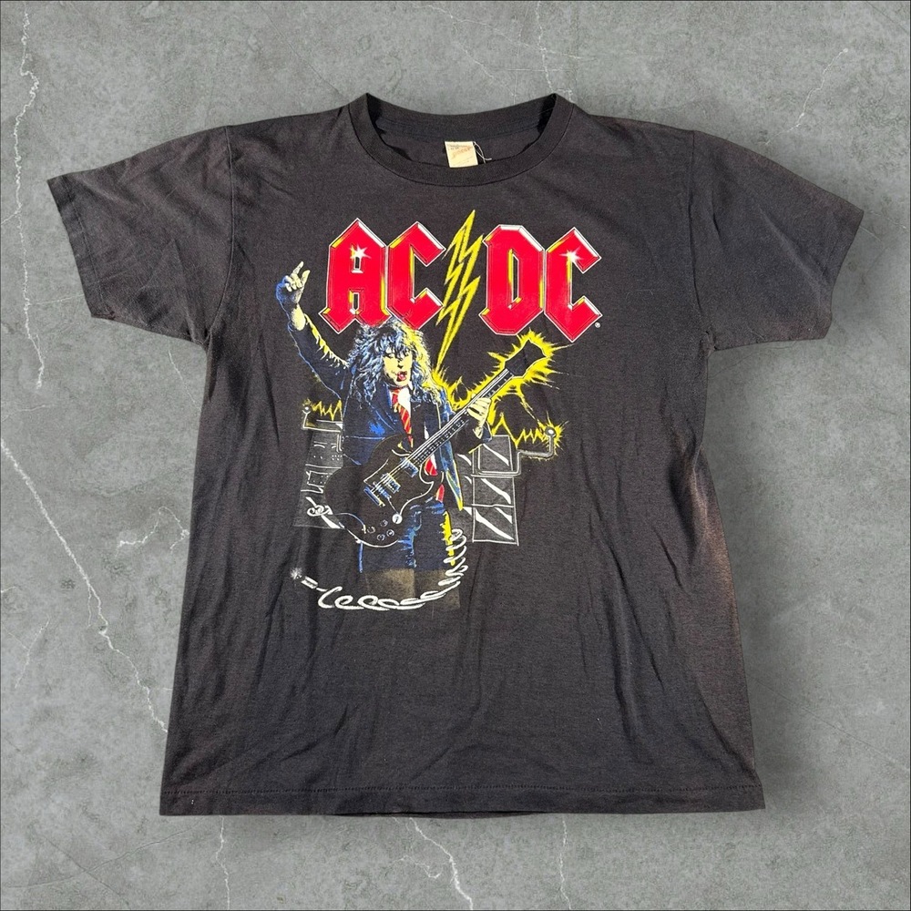 Vintage AC/DC Shirt‎ Mens Large Black 1986 Who Made Who Tour 1980s Rock Band Tee